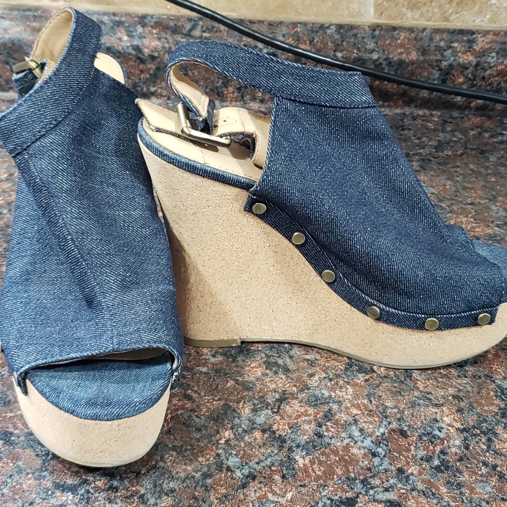 Denim Wedge Sandals